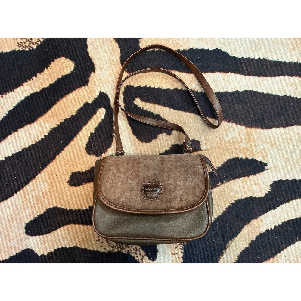 Cross‎ Body Bag New York Express Est 1951 Leather Trimmed Brown Green